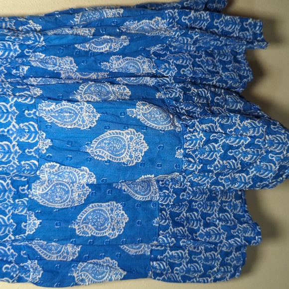 Crown & Ivy Kids Blue + White Tiered Maxi Dress Ruffle Sleeve Girls Size M - Picture 5 of 7